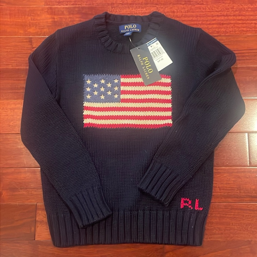 BNWT Ralph Lauren Polo sweater with American Flag, Size S-8